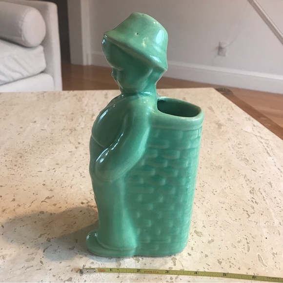Vintage Little Boy Green Ceramic Planter or Small Vase. Measures 8.5”x4”x3”. - Picture 7 of 17